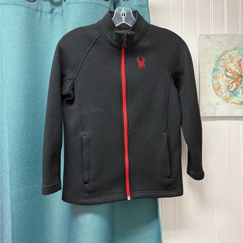 Spyder Black Zip Up Sweater Jacket Red Embellishments Kids Size 10/12
